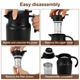 1000ML Thermal Coffee Carafe 316 Stainless Steel Tea Pot Leak-Proof Vacuum Insulated Carafe for Coffee Tea Hot or Cold Drinks