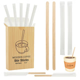 1-5 Boxes Wooden Coffee Stirrers Disposable Individually Wrapped Eco-friendly For Coffee Hot Beverages Each Containing 100pcs