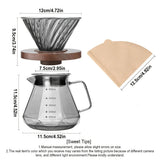 Pour Over Coffee Maker Set, 20 oz Borosilicate Glass Carafe with 100 pcs V02 Paper Filter, Walnut Handle & Glass Lid, Gray