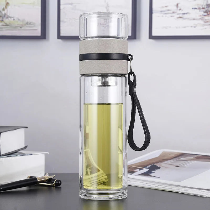 Tea Water Bottle High Borosilicate Glass Double Layer Tea Water Cup Infuser Tumbler Drinkware Water Bottle With Tea Filter