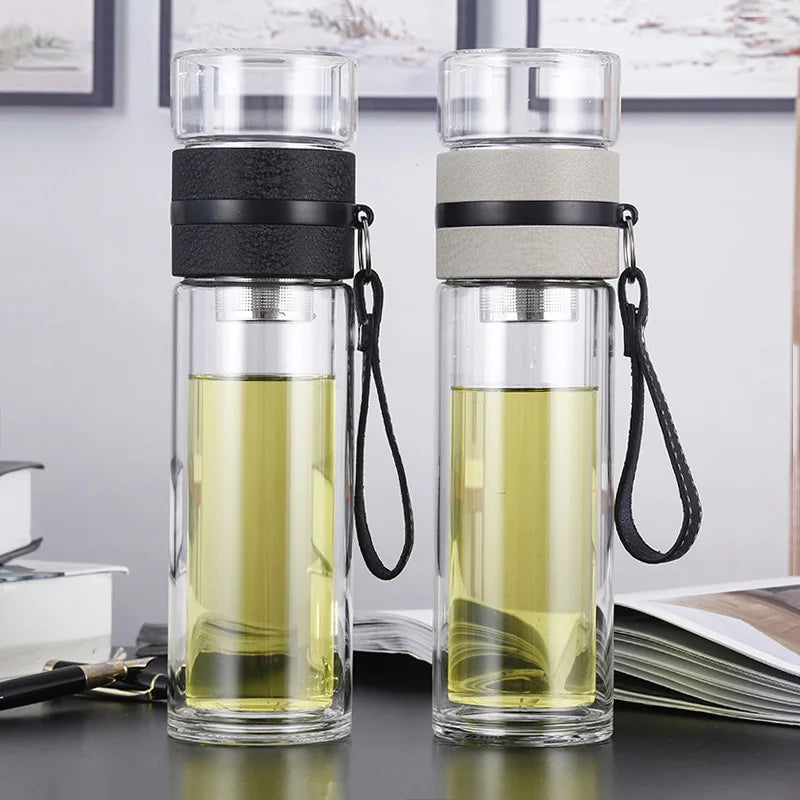Tea Water Bottle High Borosilicate Glass Double Layer Tea Water Cup Infuser Tumbler Drinkware Water Bottle With Tea Filter