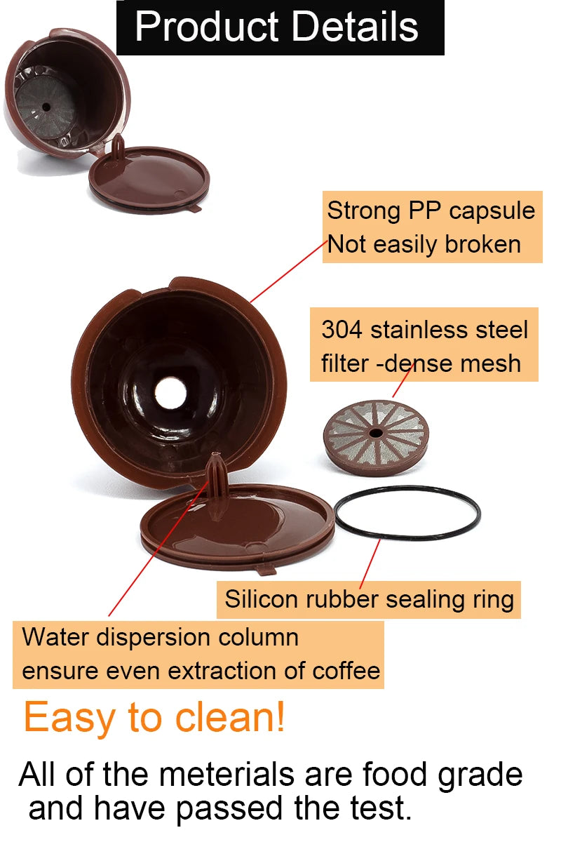 6pcs Refillable Coffee Capsule for Dolce Gusto Reusable  Empty Pods Filter Cup  Plastic  with Spoon and Brush