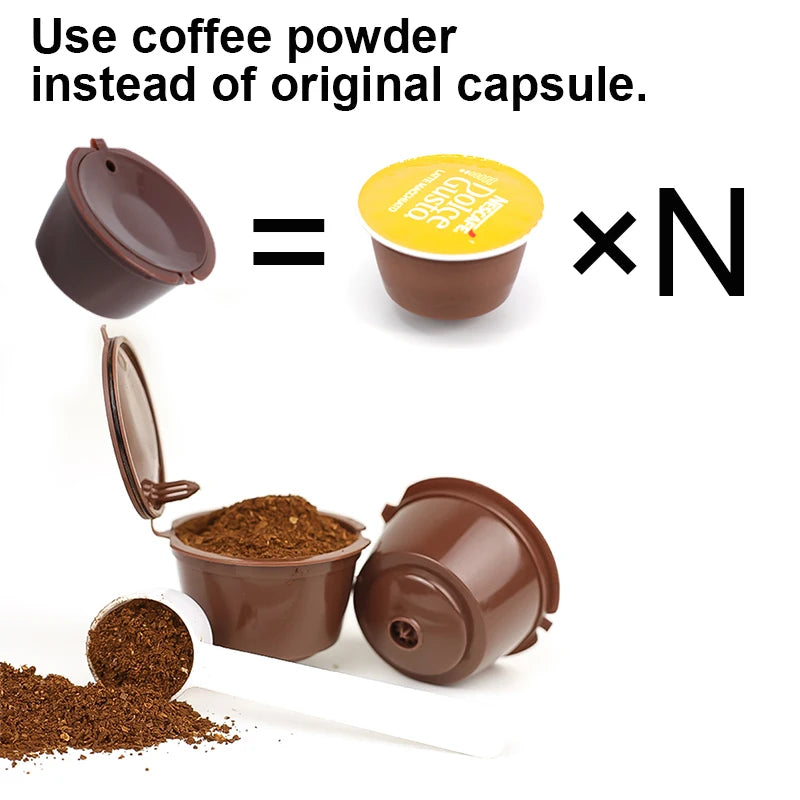 6pcs Refillable Coffee Capsule for Dolce Gusto Reusable  Empty Pods Filter Cup  Plastic  with Spoon and Brush