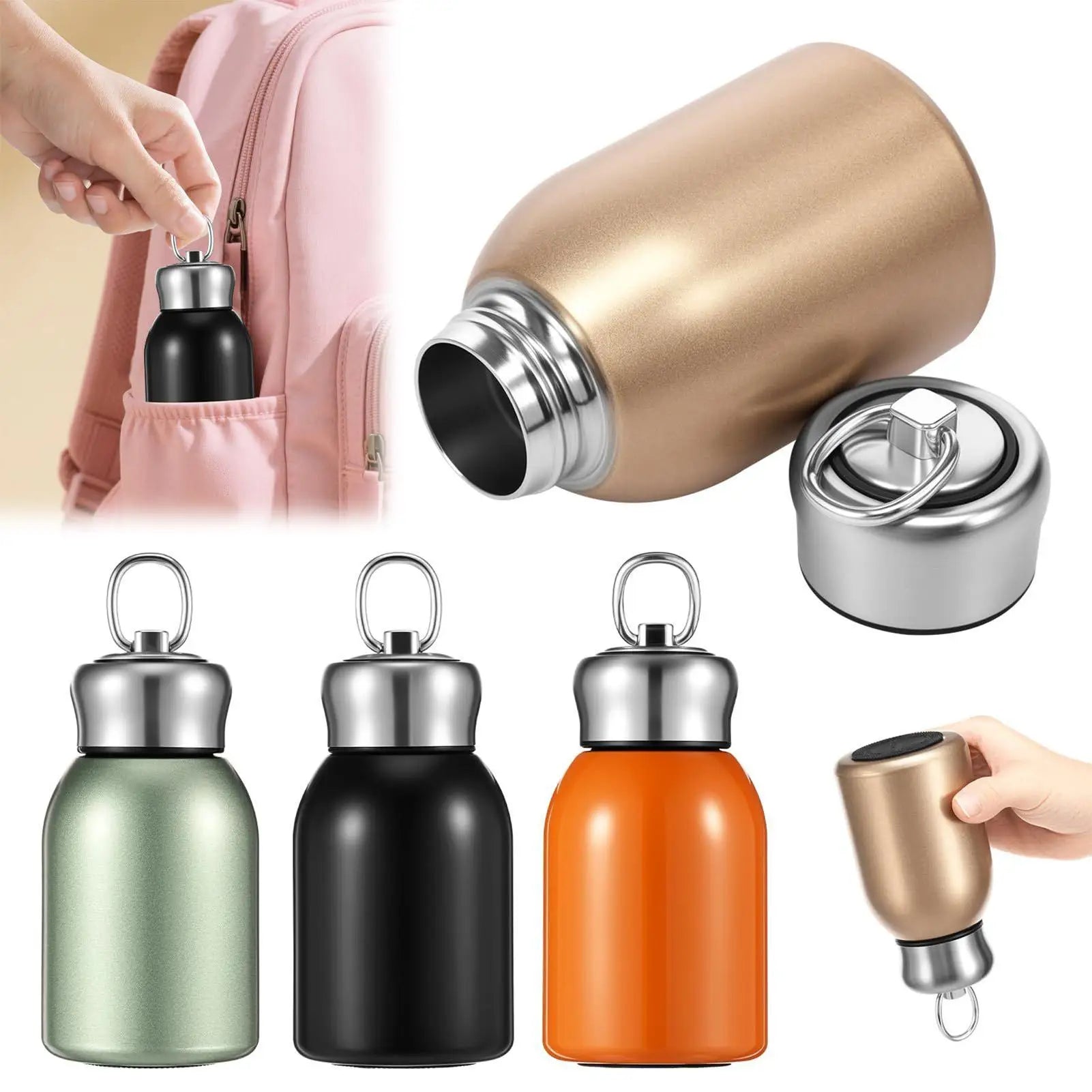 Portable Stainless Steel Water Bottle 300ml Leak-Proof Mini Insulated Coffee Bottle for Hot/Cold Drinks, Travel, Camping, Hiking