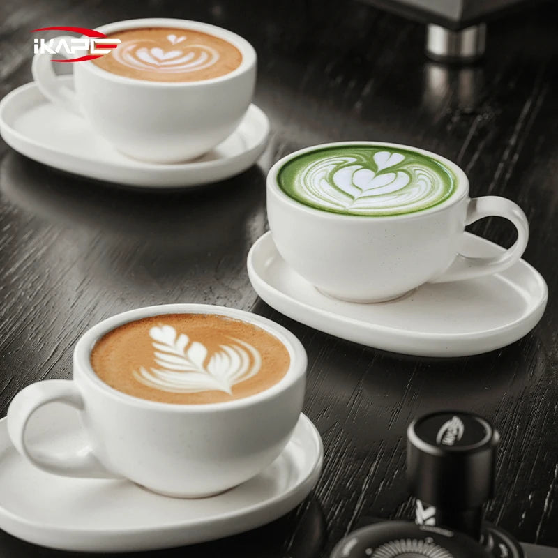 IKAPE Latte Cup with Saucer,270ml Large Capacity  Ceramic Coffee Cup, Ideal for Coffee Lovers & Baristas
