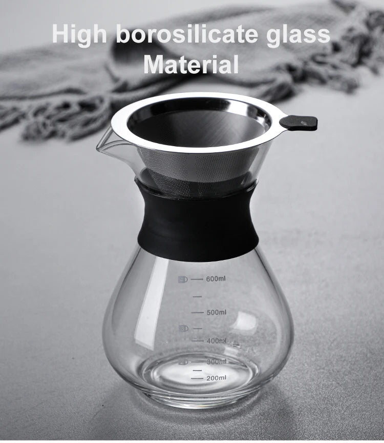 Glass Pour Over Coffee Maker Set with Sharing Carafe, Household Drip Coffee Brewer Kit for Home Brewing