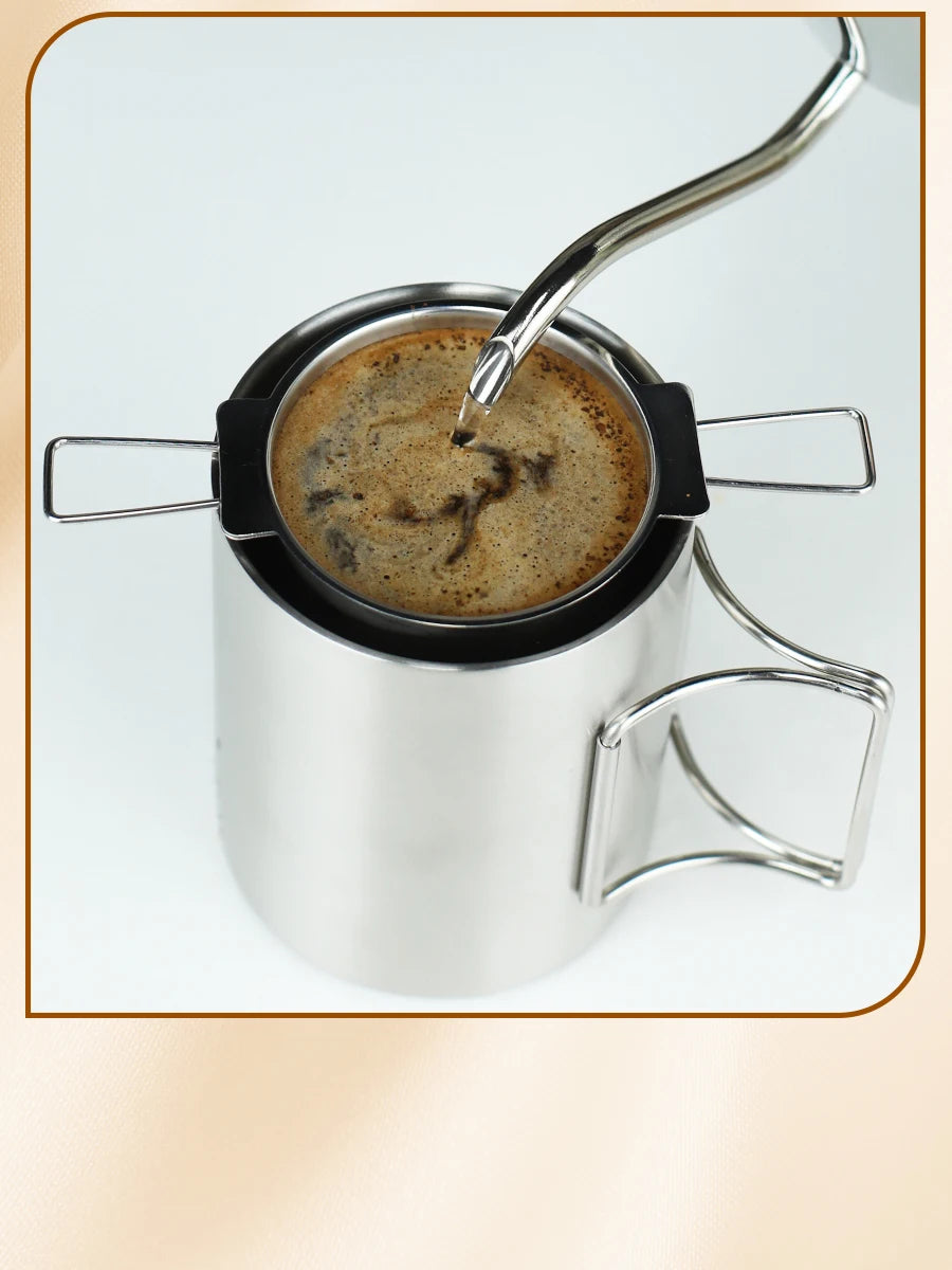 Stainless steel folding ear filter cup, no filter paper, easy to carry and clean funnel, outdoor camping coffee utensils