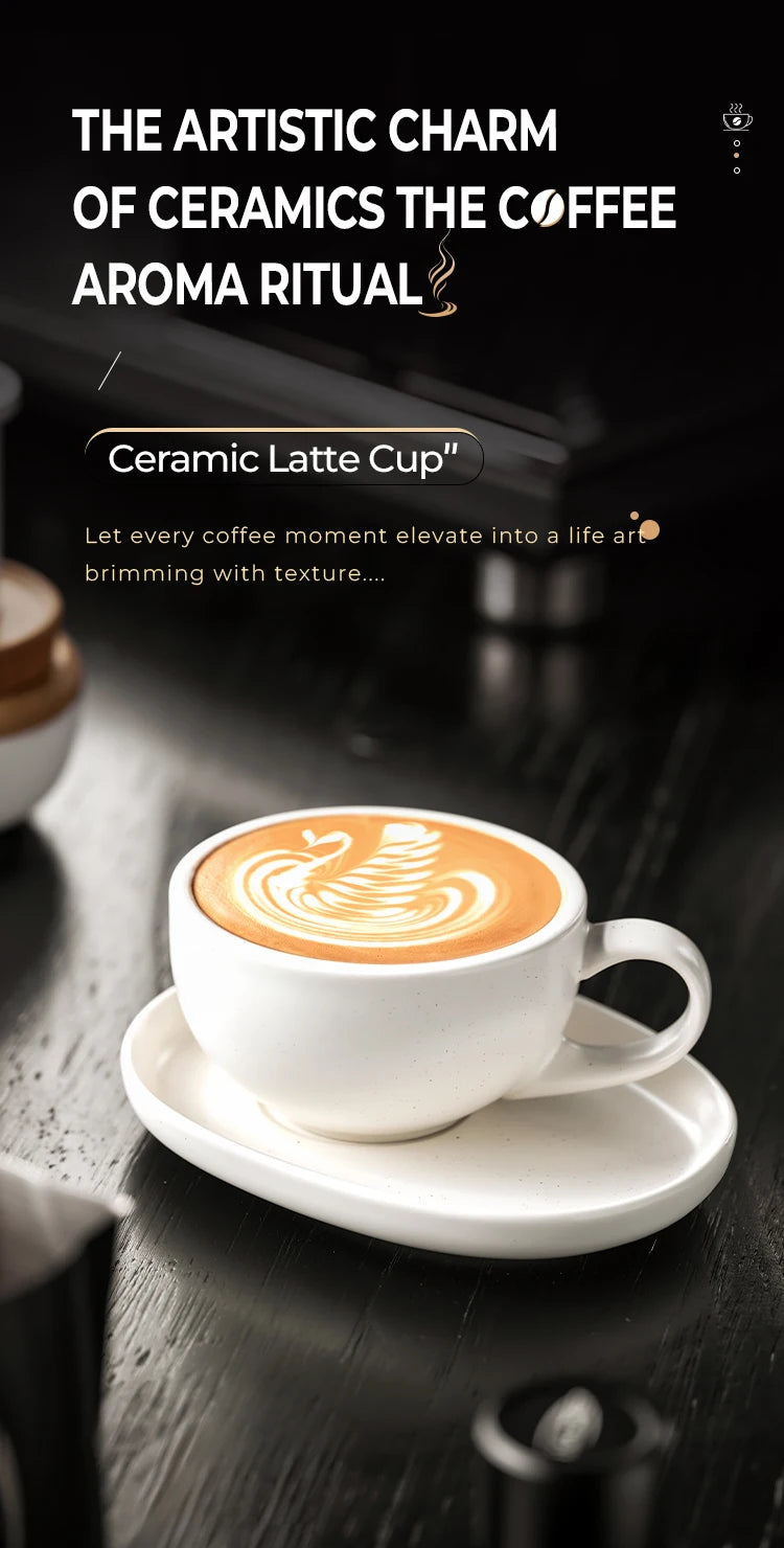 IKAPE Latte Cup with Saucer,270ml Large Capacity  Ceramic Coffee Cup, Ideal for Coffee Lovers & Baristas