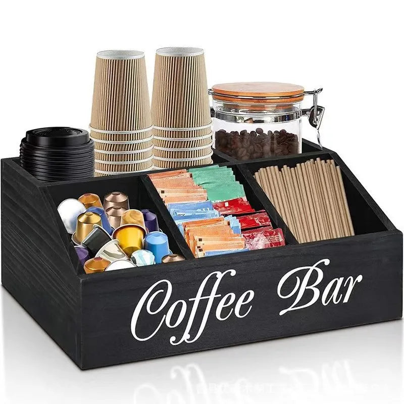 A Boutique Coffee Storage Box | Classic Wooden Multipurpose Organizer For Coffee Supplies, Shelf Baskets