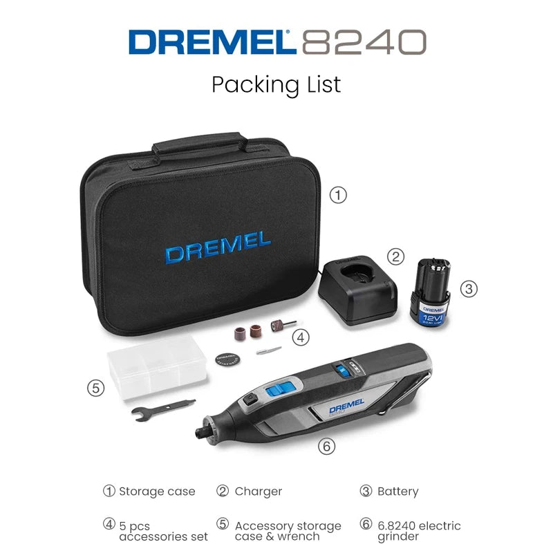 Dremel Cordless Electric Grinder 8240 N-5 12V Lithium-Ion Battery Variable Speed Rotary Tool for Polishing Grinding Cutting Sand