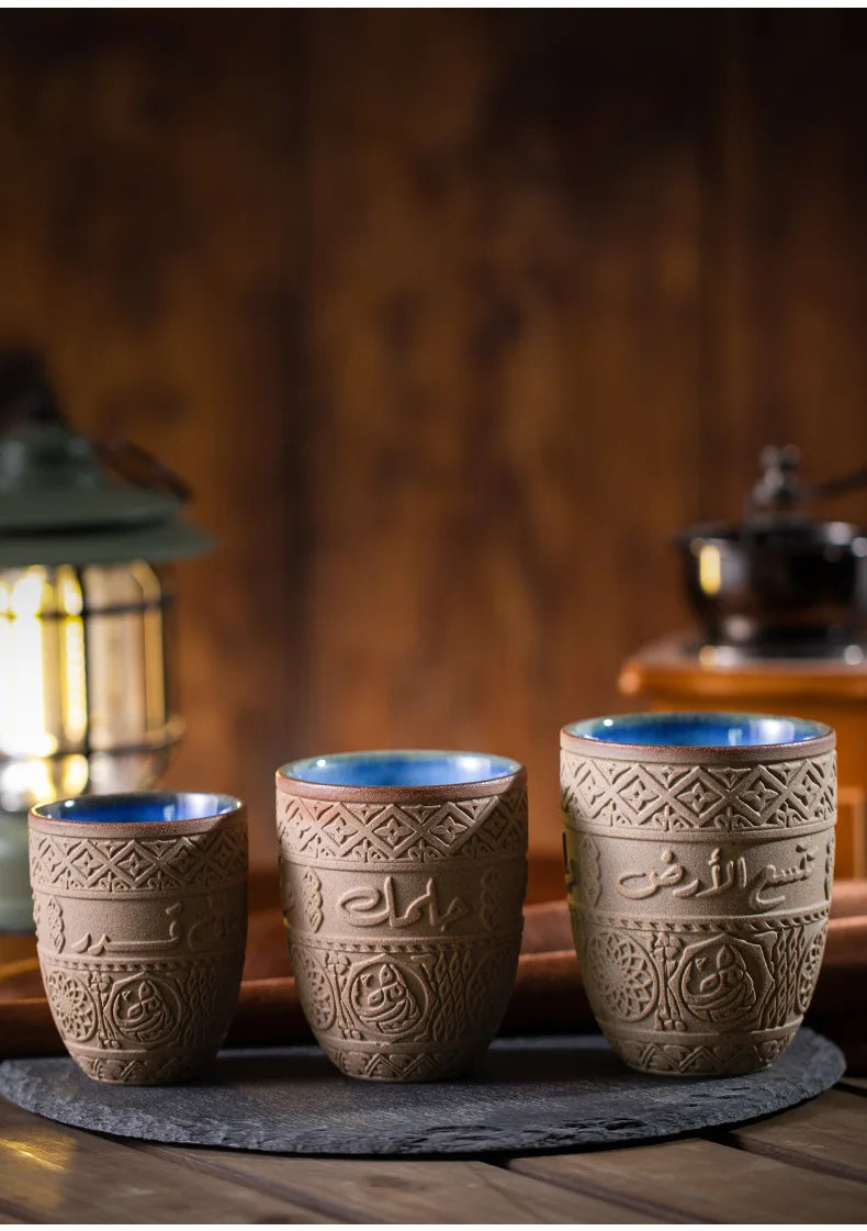 Middle Eastern-style Yam Coffee Cup Arabic Lettering Relief Tea Cup Simple Retro Coarse Clay Water Cup