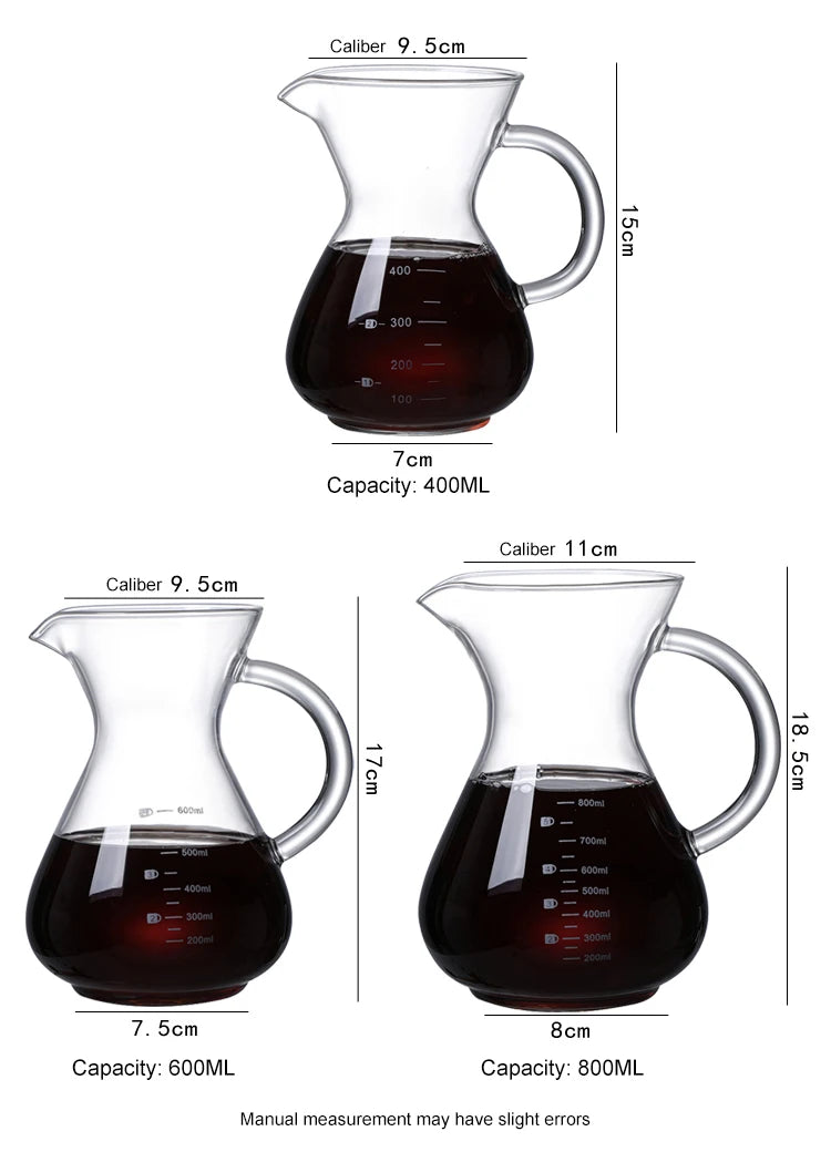 High Borosilicate Glass Coffee Sharing Pot, Pour Over Coffee Maker Set with Drip & Cold Brew Filter, Home Manual Coffee Brewer