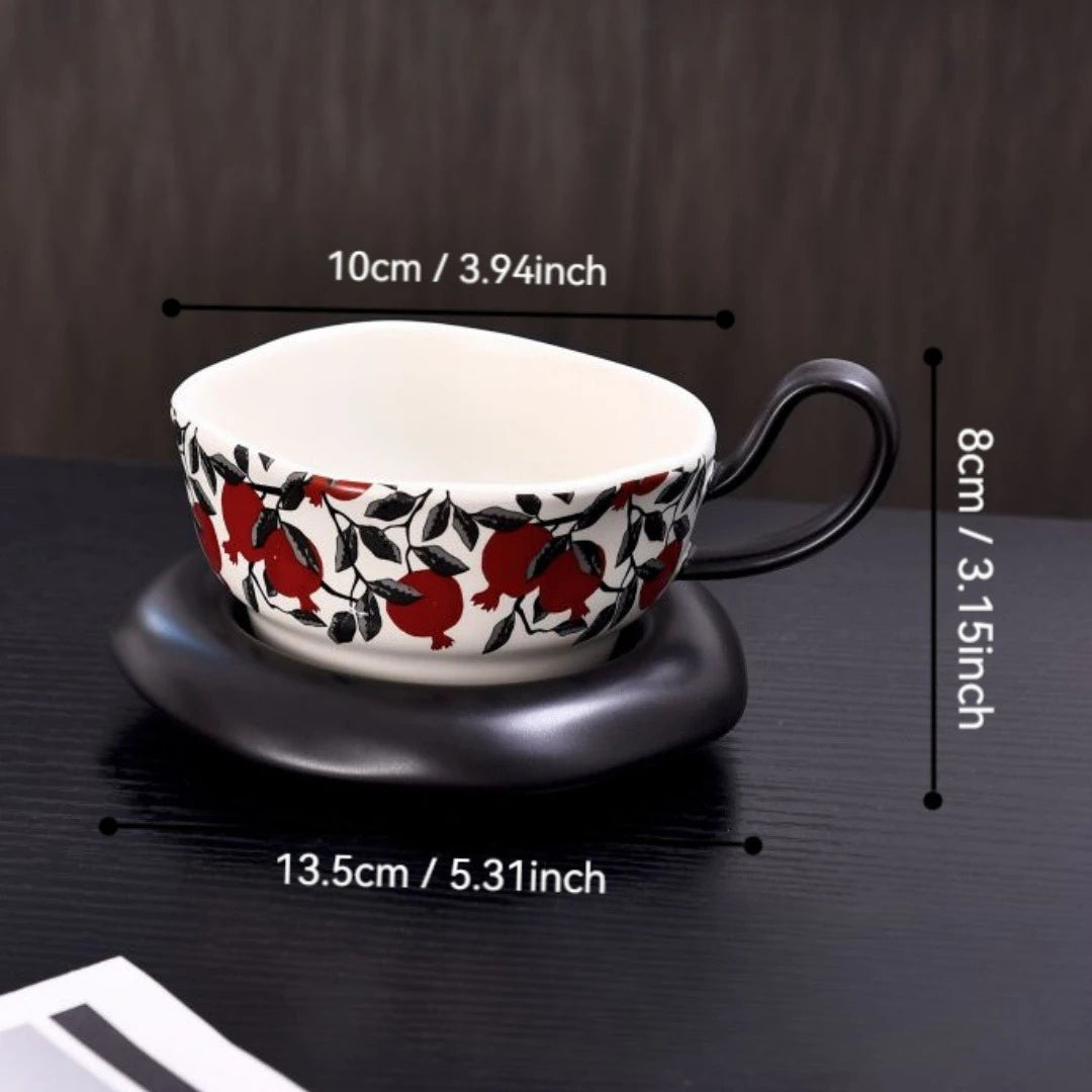 Vintage Lemon Pomegranate Ceramic Mug Dish Set Creative Handle Coffee Latte Mug Juice Cup Milk Cup Household Tea Cup Water Cups