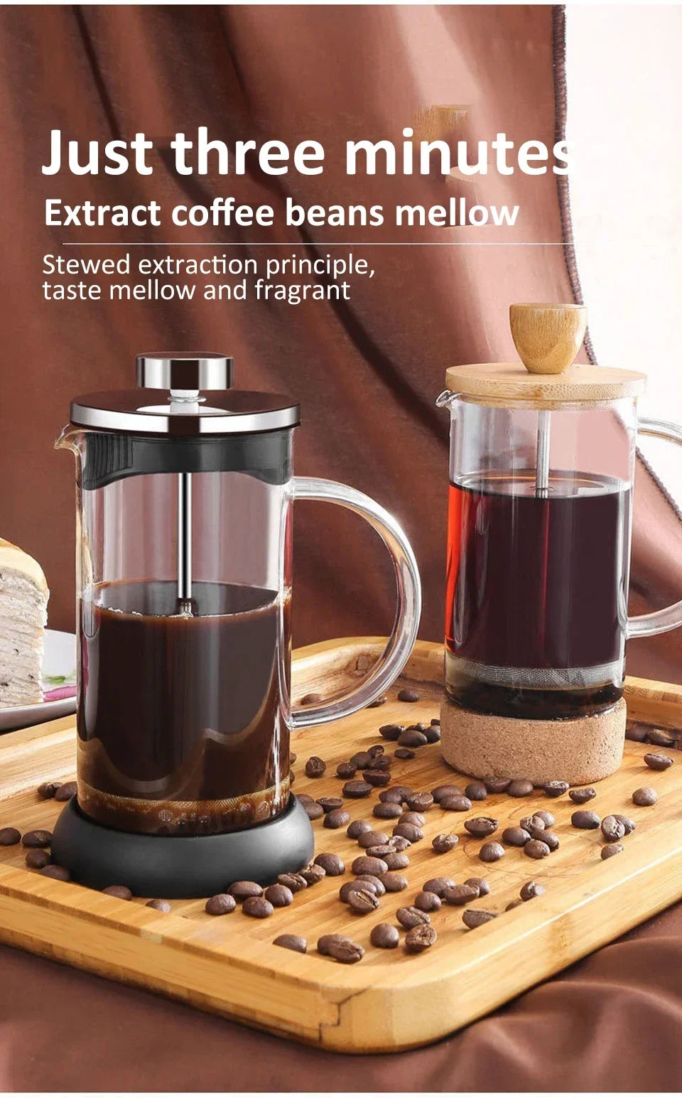 French Press Coffee Maker 28 Oz,Thickened Glass Stainless Steel Brewer,Cold Brew Cafetera Tea Pot for Kitchen Travel Camping