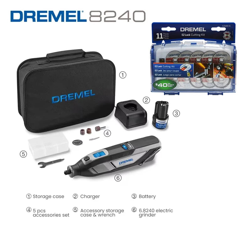 Dremel Cordless Electric Grinder 8240 N-5 12V Lithium-Ion Battery Variable Speed Rotary Tool for Polishing Grinding Cutting Sand