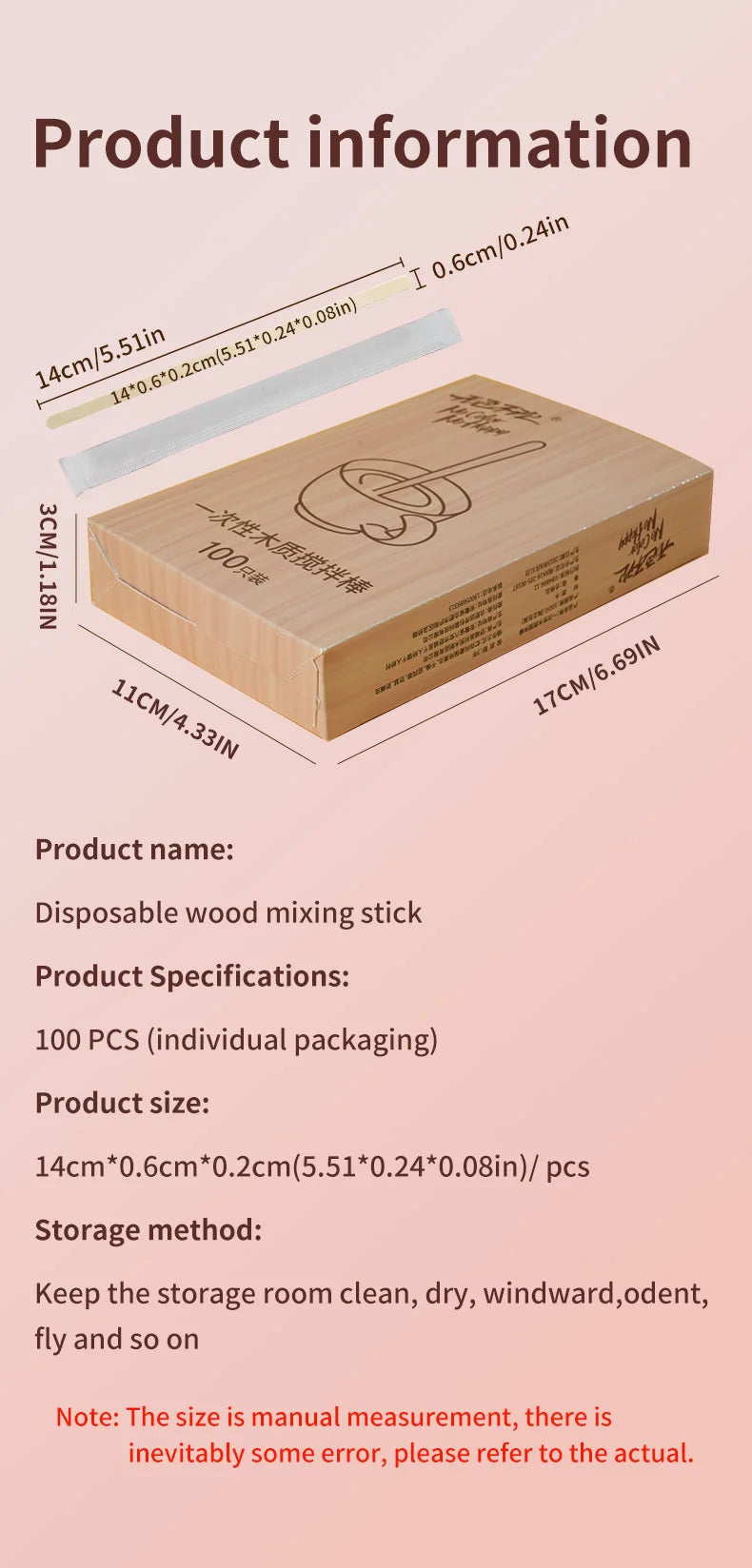 100/200pcs Individually Packaged Wooden Coffee Stirrers Disposable Eco-Friendly Stirrers for Coffee Cocktails Hot Beverages