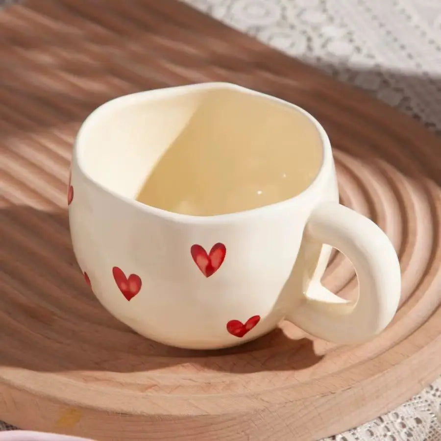 1pcs Hand Painted Love Mug Creative Heart  Water Cup Ceramic Milk Mug With Handle Valentine's Day Gift