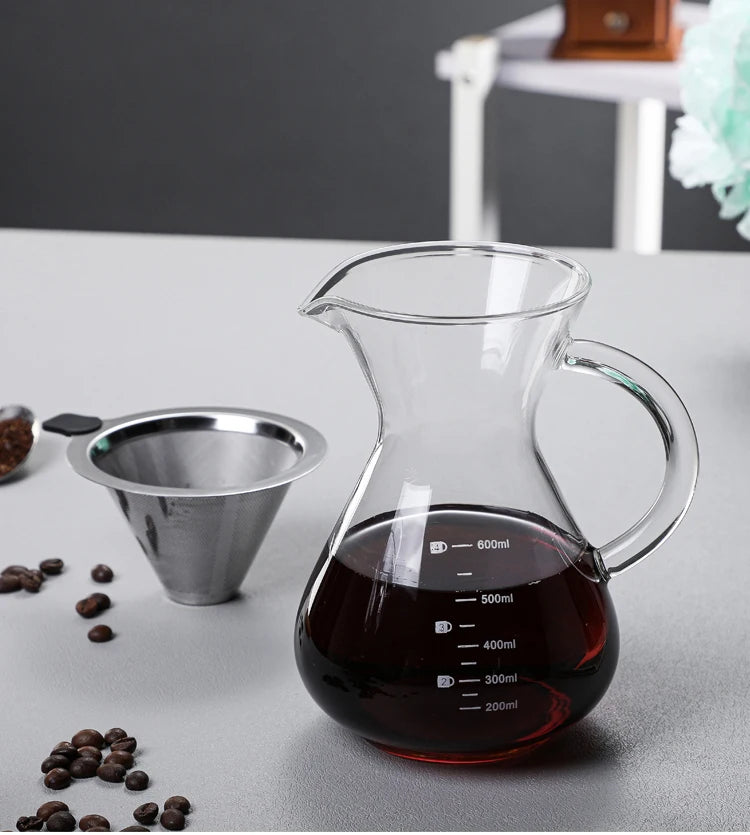 High Borosilicate Glass Coffee Sharing Pot, Pour Over Coffee Maker Set with Drip & Cold Brew Filter, Home Manual Coffee Brewer