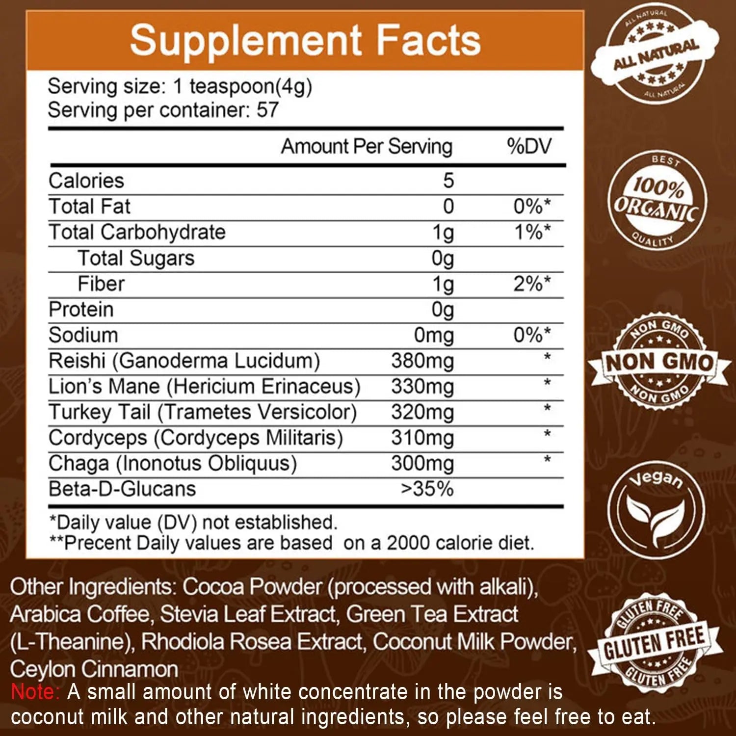 MUTSWEET Lion's Mane Mushroom Coffee Supplement with Reishi,Cordyceps&Turkey Tail-Energy,Mental Clarity&Focus,Brain Booster