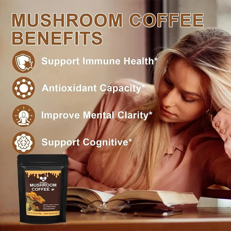 Natural Mushroom Coffee with 6 Adaptogenic Mushrooms for Better Energy, Focus, Digestion, Immunity with Lions Mane & Turkey Tail