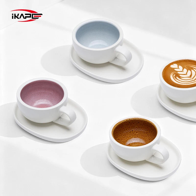 IKAPE Latte Cup with Saucer,270ml Large Capacity  Ceramic Coffee Cup, Ideal for Coffee Lovers & Baristas