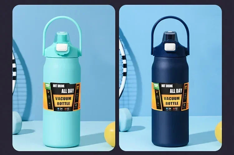 Portable Thermos with Straw Cold and Hot Thermal Mug Tumbler Coffee Cup Sports Vacuum Flasks 304 Stainless Steel Water Bottle