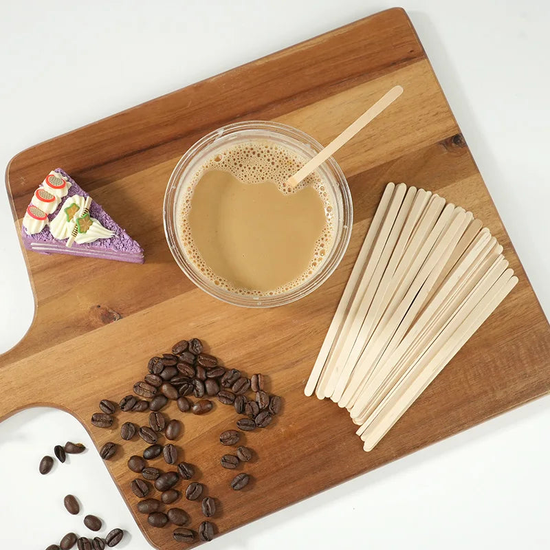 100/200pcs Individually Packaged Wooden Coffee Stirrers Disposable Eco-Friendly Stirrers for Coffee Cocktails Hot Beverages