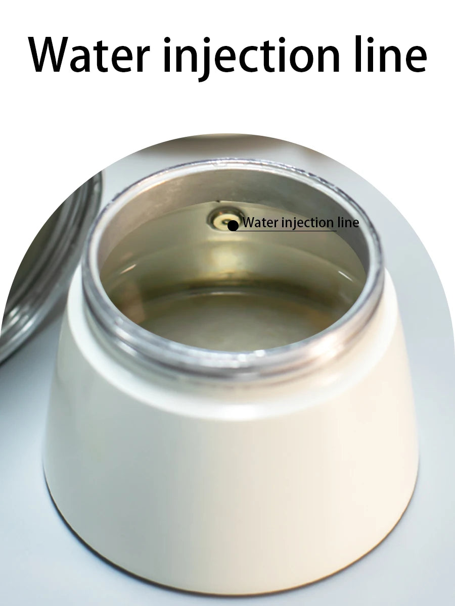Classic coffee mocha pot with handle, reusable filter, manual operation, suitable for home kitchen