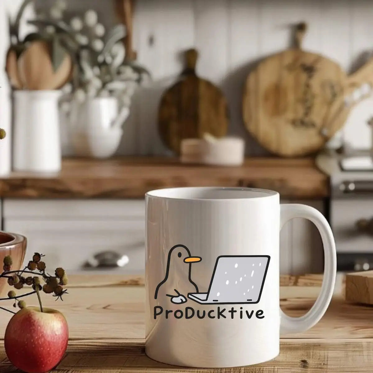 ProDucktive Funny Duck Coffee Mug - Cute Duck with Laptop Design,  Ceramic Travel Mug with Handle, Hand Wash Only, Reusable