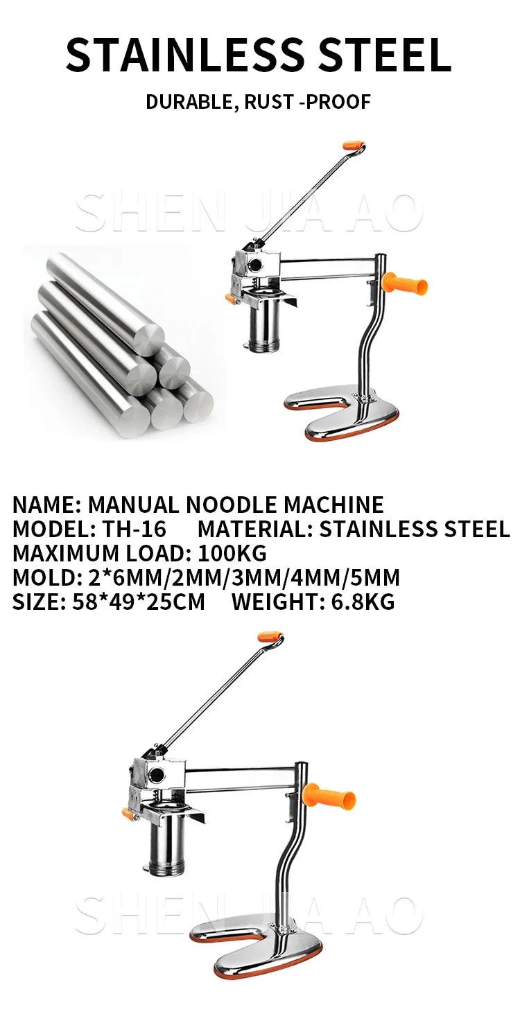 Household Manual Stainless Steel Noodle Pressing Machine Portable Two-axis Moodle Making Machine Manual Noodle Press