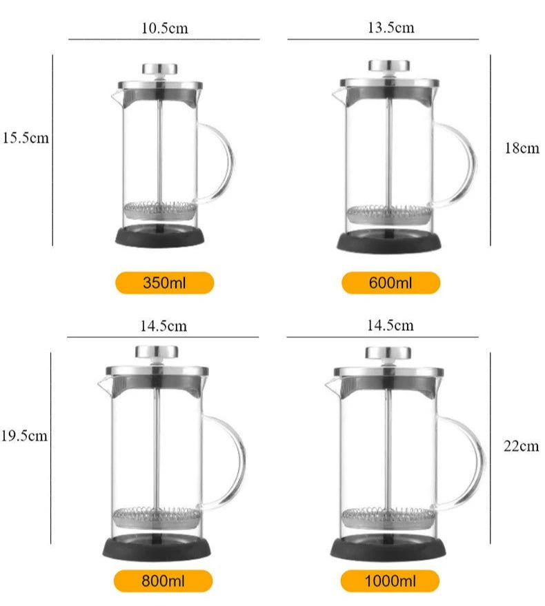 French Press Coffee Maker 28 Oz,Thickened Glass Stainless Steel Brewer,Cold Brew Cafetera Tea Pot for Kitchen Travel Camping