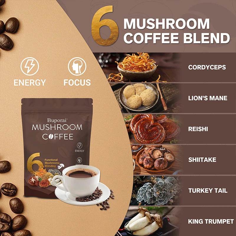 Mushroom Coffee - Improves Concentration, Energy, Digestion and Immunity, Relieves Stress and Anxiety, Improves Sleep Quality