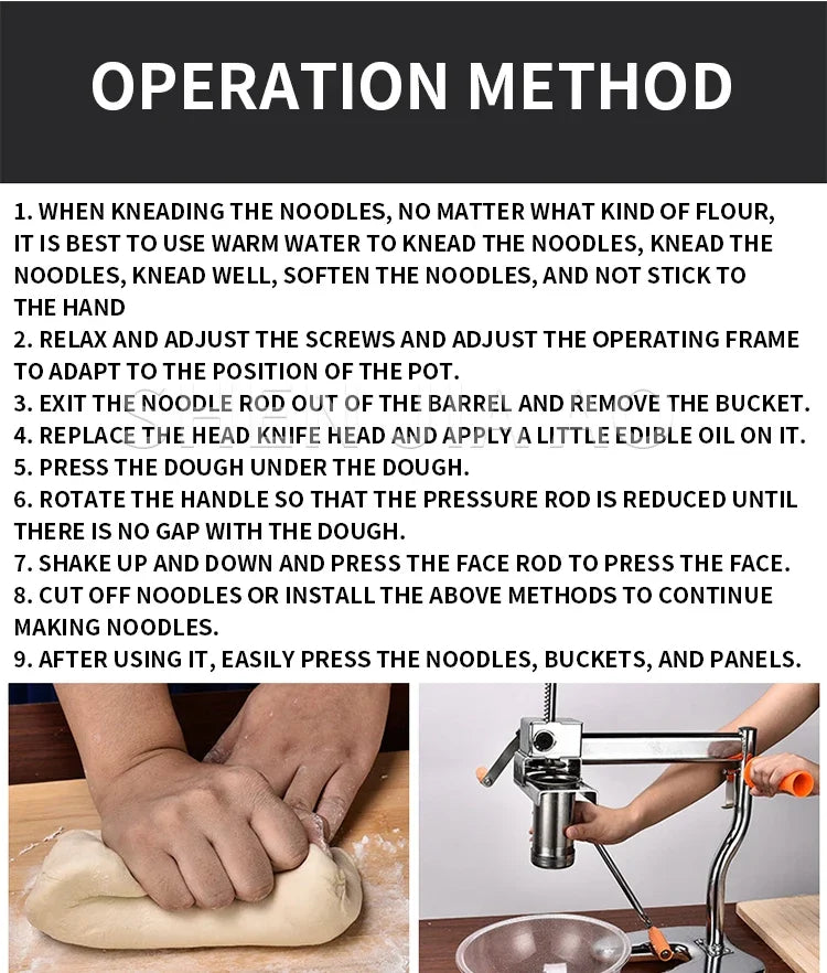 Household Manual Stainless Steel Noodle Pressing Machine Portable Two-axis Moodle Making Machine Manual Noodle Press