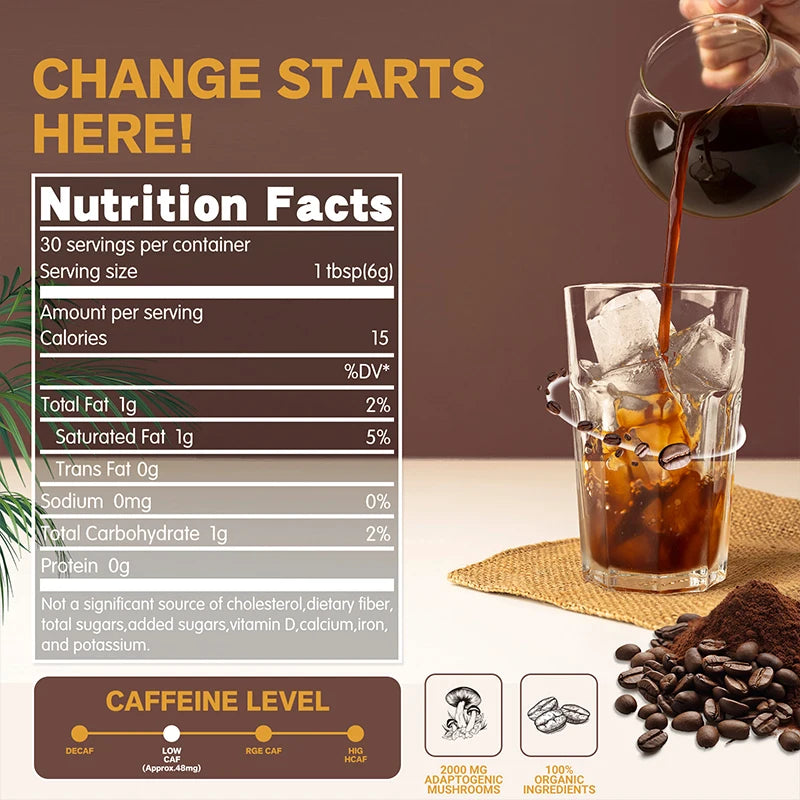 Mushroom Coffee - Improves Concentration, Energy, Digestion and Immunity, Relieves Stress and Anxiety, Improves Sleep Quality