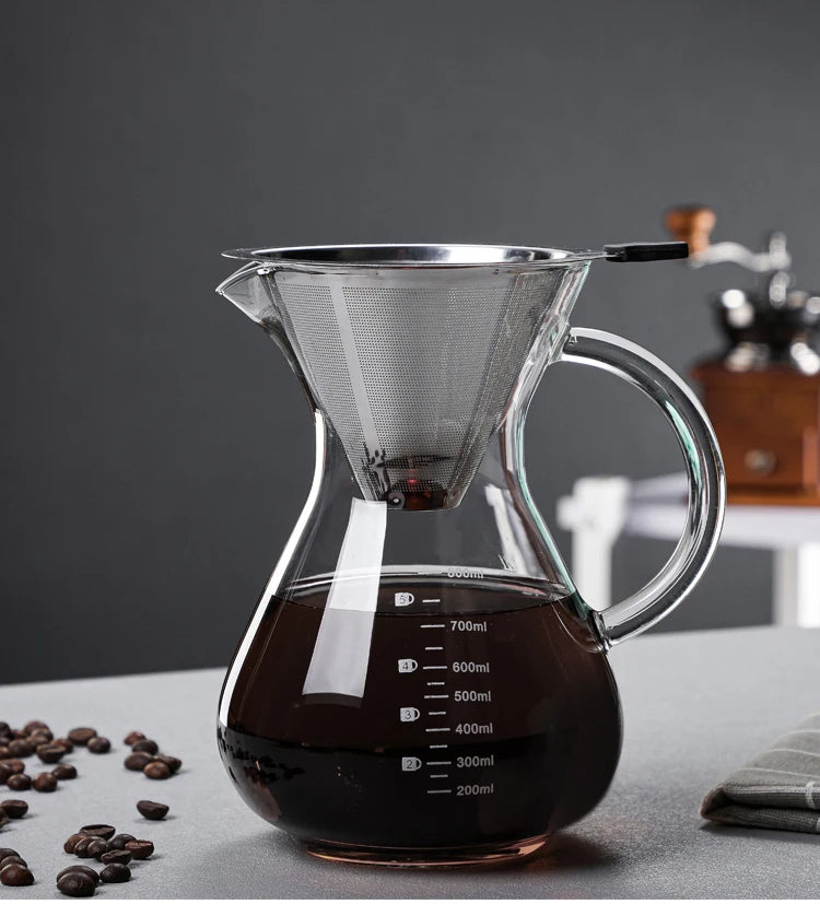 High Borosilicate Glass Coffee Sharing Pot, Pour Over Coffee Maker Set with Drip & Cold Brew Filter, Home Manual Coffee Brewer