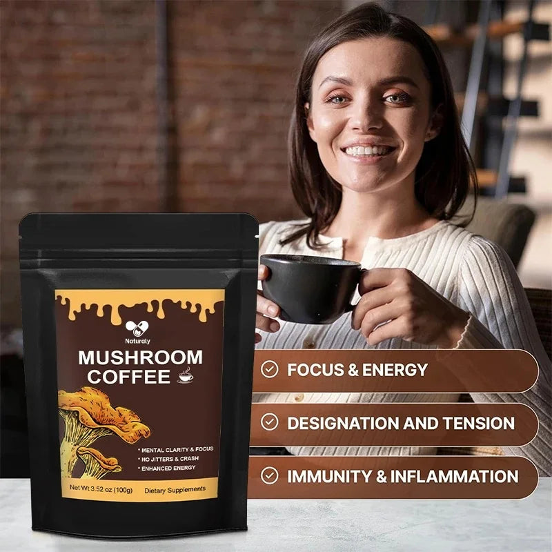 Natural Mushroom Coffee with 6 Adaptogenic Mushrooms for Better Energy, Focus, Digestion, Immunity with Lions Mane & Turkey Tail