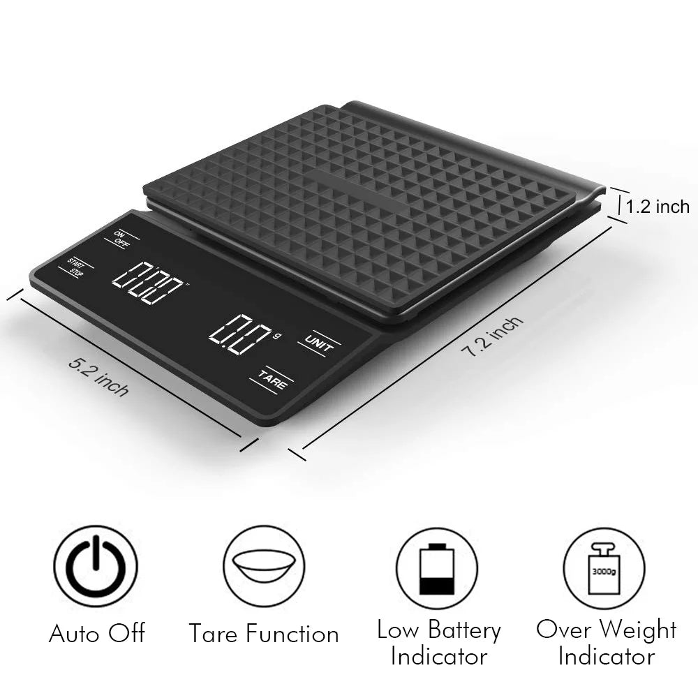 3kg/0.1g Digital Kitchen Weight Grams Electronic Balance High Precision Coffee Scale Portable With Timer Food Espresso Tools