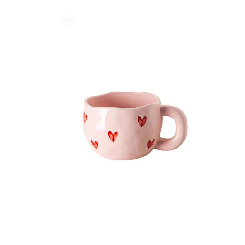 1pcs Hand Painted Love Mug Creative Heart  Water Cup Ceramic Milk Mug With Handle Valentine's Day Gift