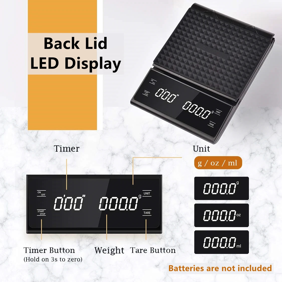 3kg/0.1g Digital Kitchen Weight Grams Electronic Balance High Precision Coffee Scale Portable With Timer Food Espresso Tools