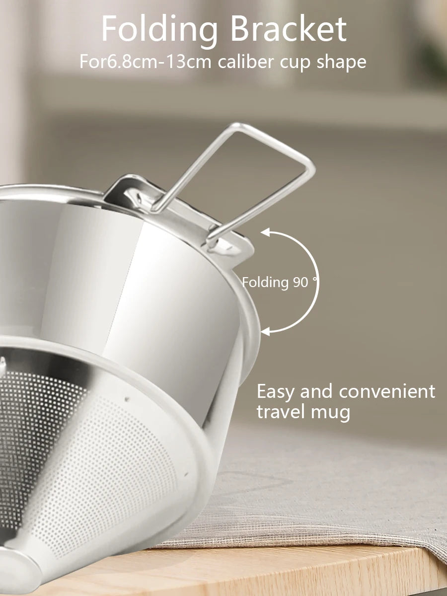 Stainless steel folding ear filter cup, no filter paper, easy to carry and clean funnel, outdoor camping coffee utensils