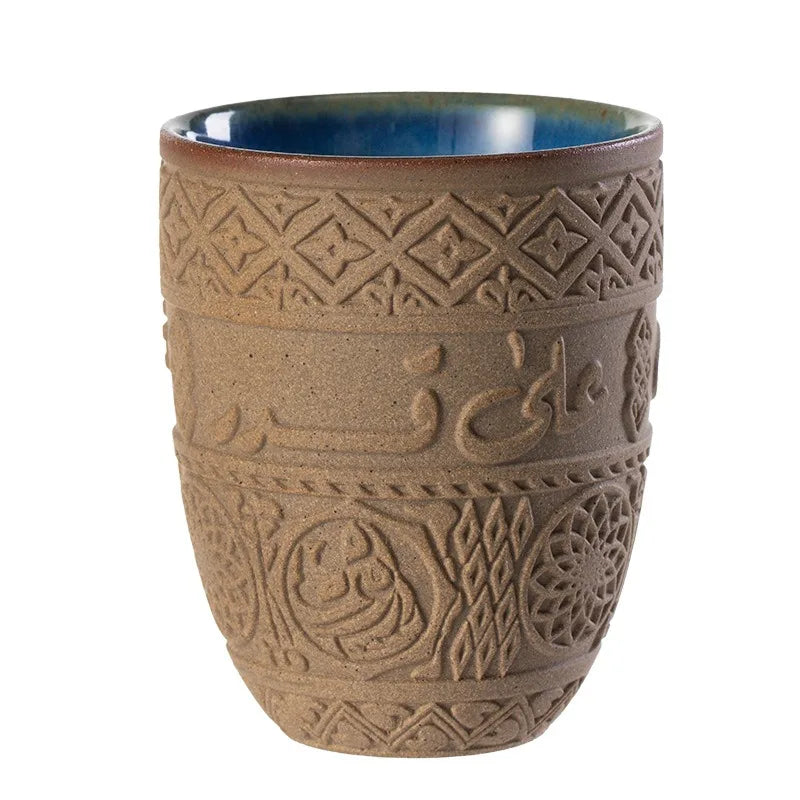 Middle Eastern-style Yam Coffee Cup Arabic Lettering Relief Tea Cup Simple Retro Coarse Clay Water Cup