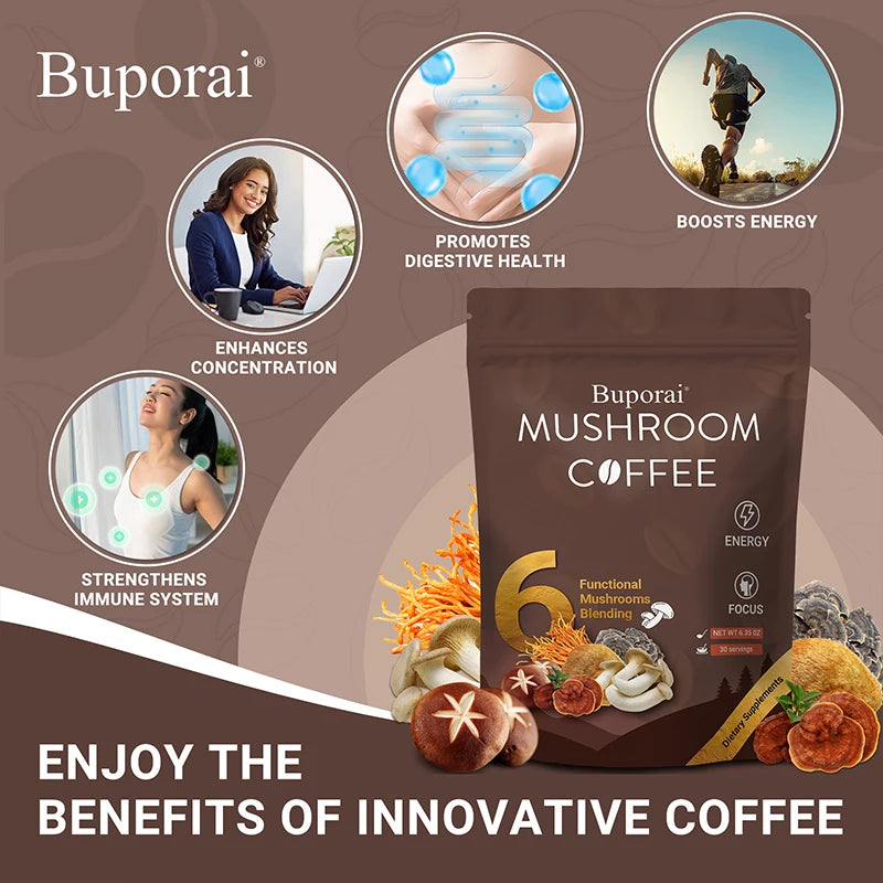 Mushroom Coffee - Improves Concentration, Energy, Digestion and Immunity, Relieves Stress and Anxiety, Improves Sleep Quality