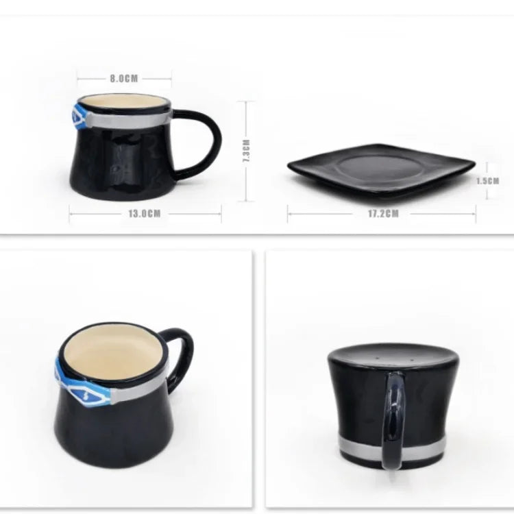 Anime Coffee Mug with Saucer Creative Luffy Ace Sabo Three Brothers Hat Shaped Ceramic Coffee Cup Child's Birthday Gift Cup