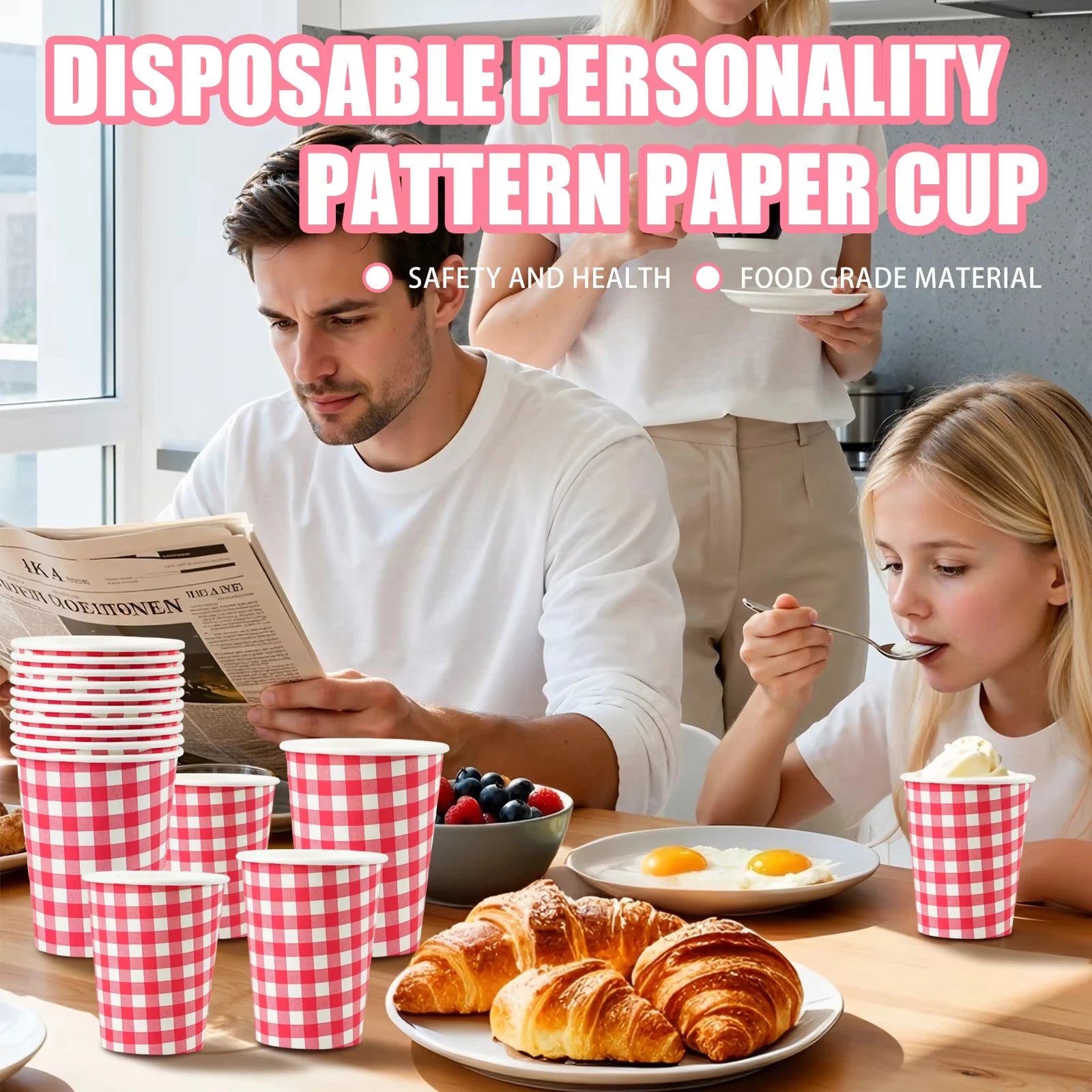 45pcs 8oz  Double-Walled Insulated Corrugated Cardboard Coffee Cups Thickened Disposable Striped Portable Paper Cups With Lids