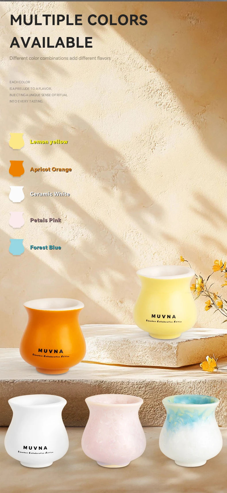 Muvna Ceramic Tasting Cup，120ml huabusan series Tea Cups，Coffee Espresso Cups for Latte, Cappuccino, Espresso Coffee and Tea