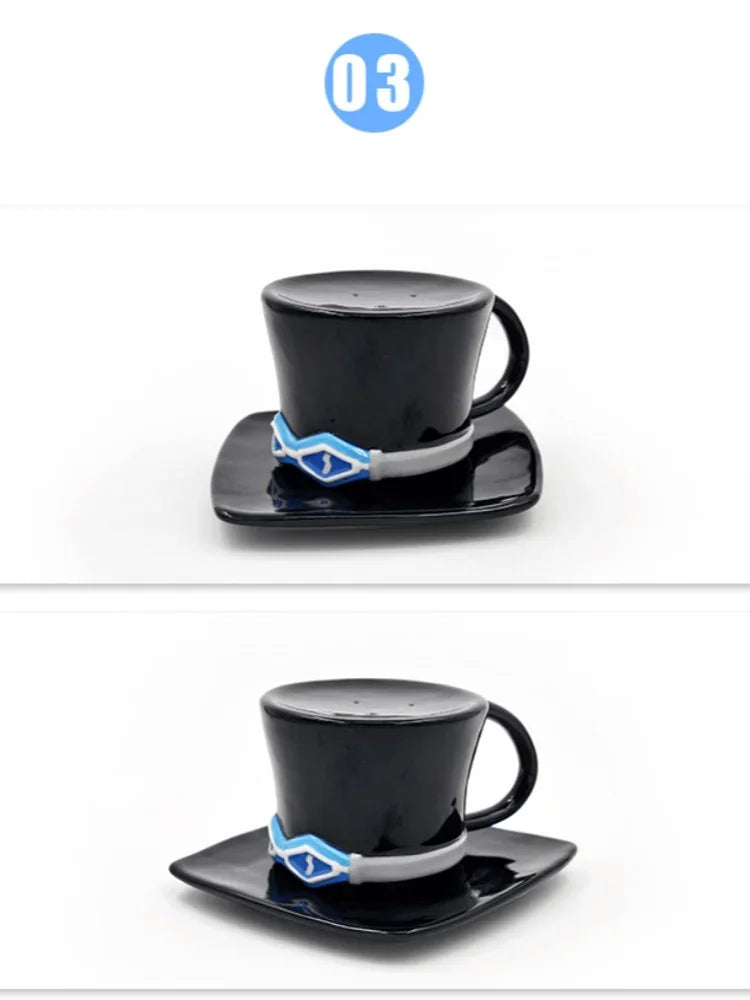 Anime Coffee Mug with Saucer Creative Luffy Ace Sabo Three Brothers Hat Shaped Ceramic Coffee Cup Child's Birthday Gift Cup
