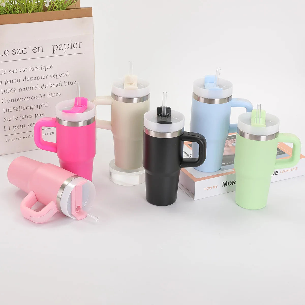 14oz Car Mug with Handle Double-layer Vacuum Coffee Cup Portable Water Cup Large Capacity 304 Stainless Steel Travel Thermal Cup