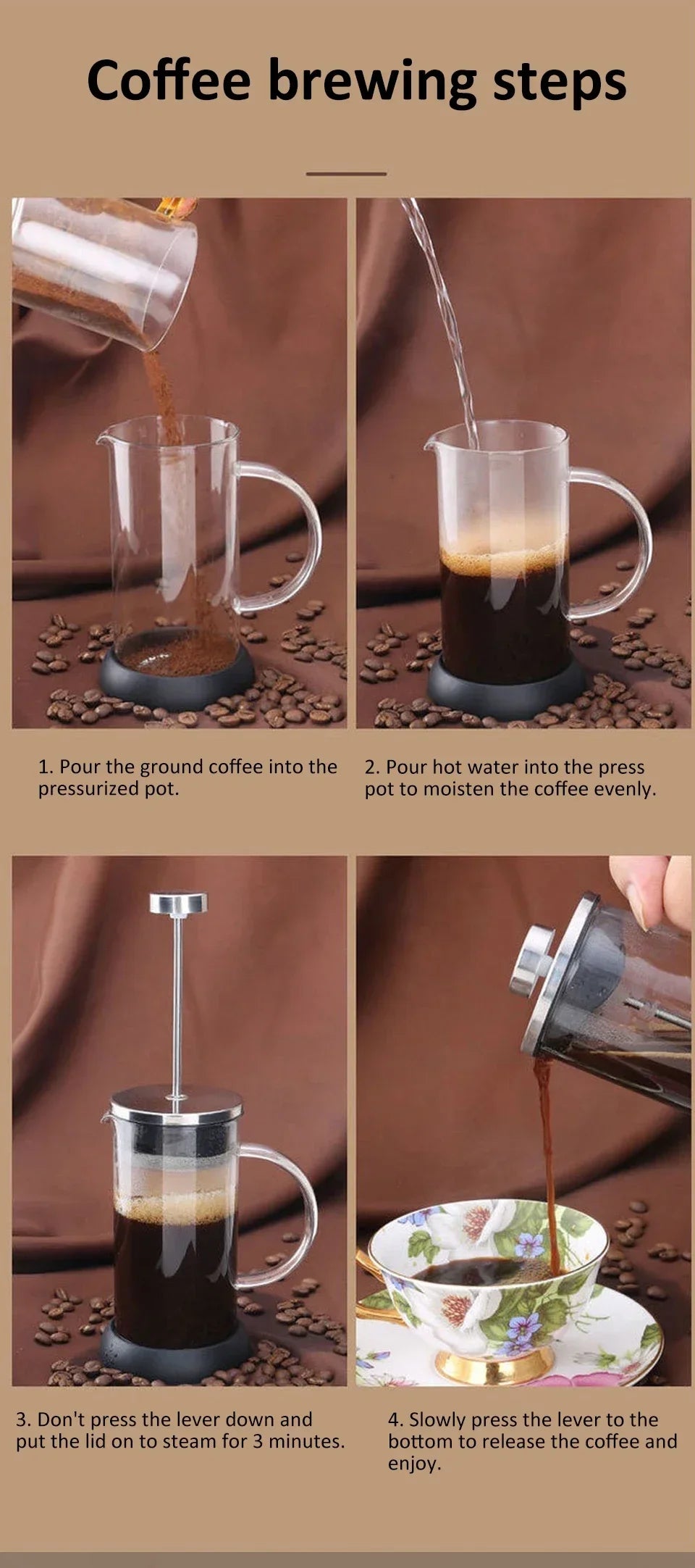 French Press Coffee Maker 28 Oz,Thickened Glass Stainless Steel Brewer,Cold Brew Cafetera Tea Pot for Kitchen Travel Camping