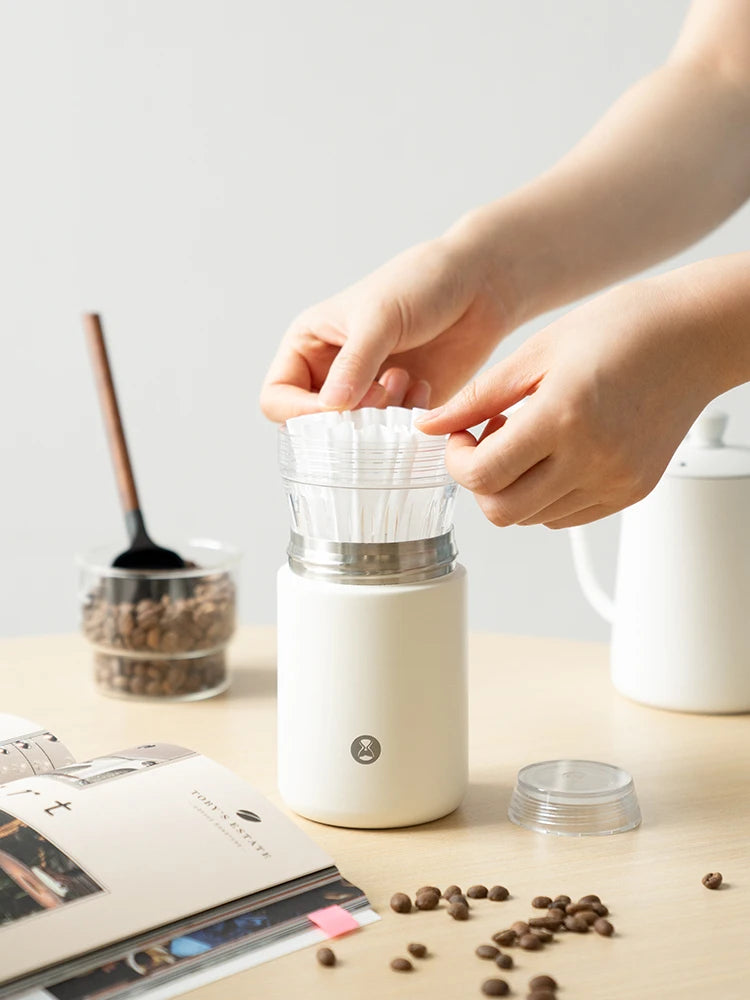 TIMEMORE Hand-Pour Coffee Cup 2-in-1 Ceramic water cup steel Portable Keeps Warm And Cold Send 10 coffee filter papers 320ml