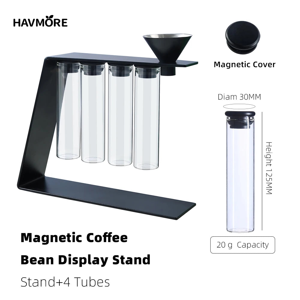 Convenient Magnetic Coffee Bean Storage Glass Tubes Storage Container Display Rack Espresso Accessories